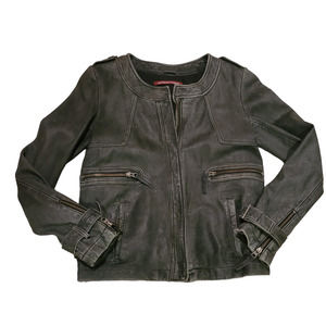 Comptoir Des Cotonniers Distressed Gray Leather Moto Jacket Sz Small
